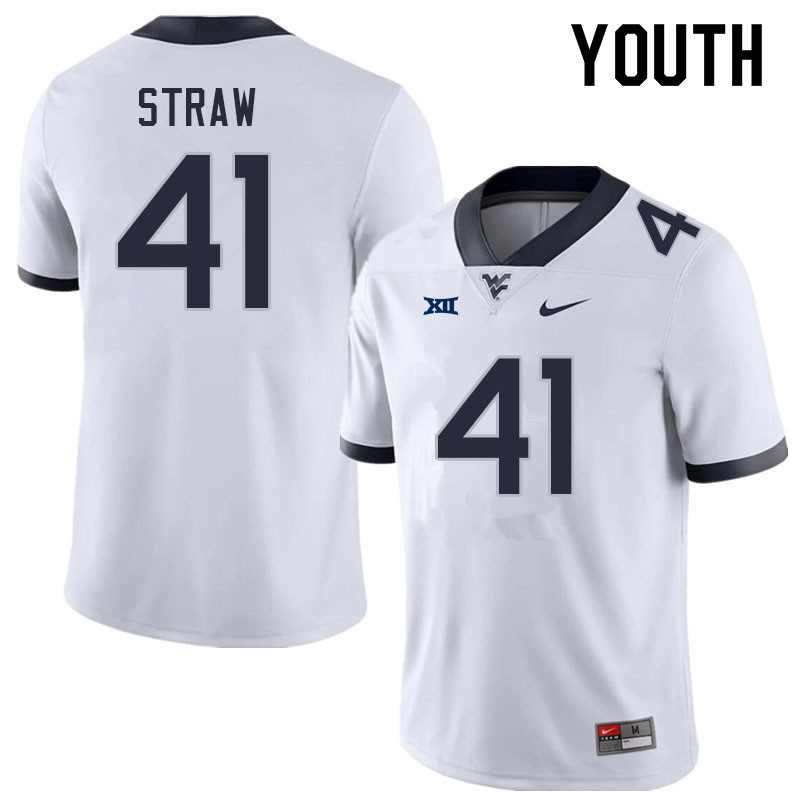Youth #41 Oliver Straw West Virginia Mountaineers College Football Jerseys Sale-White - Click Image to Close